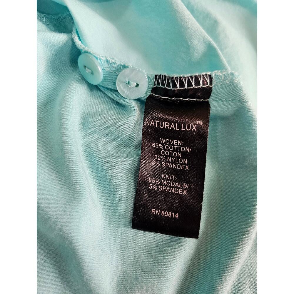 Stella Carakasi Button-Down Tunic Shirt Tulip Pockets Turquoise Jersey Back Sz M - Picture 3 of 9